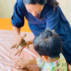 A beautiful moment of guidance during our Ganesha workshop. I'm here to help even the smallest hands learn the joy of sculpting with clay.
