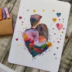 A custom watercolor couple portrait, perfect for anniversaries, Valentine's Day, or just to celebrate love. I create these personalized illustrations to capture the unique connection between two people, surrounded by a splash of color and tiny hearts.