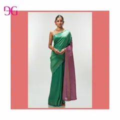 A piece from the Aadya collection, this silk linen saree showcases a unique patina effect in a stunning combination of green and purple. Its beauty lies in its quiet sophistication and luxurious feel, a testament to understated elegance.