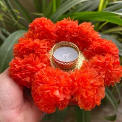 Marigolds are a staple in Indian festivals, and I wanted to capture that beauty in our decor. This marigold-themed diya is a simple and elegant way to decorate your space for Diwali or any puja.