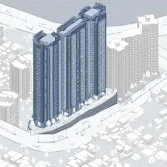 An isometric render of our 'Eye of Powai' project, a 1,000,000 sq ft residential complex. This design reshapes the standards of compact housing with a user-centric approach, offering breathtaking panoramic views of Powai Lake.