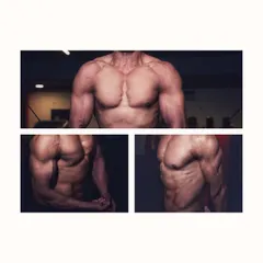 This collage shows different angles to highlight specific muscle groups. It's a great way to provide a comprehensive look at a physique for a fitness portfolio, focusing on the chest, biceps, and obliques.