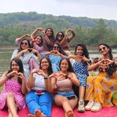 All love from our all-girls group during a fun boating session in the backwaters near Gokarna. Our trips are a great way to meet like-minded travelers.