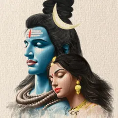 A digital painting of Shiv and Shakti, representing the divine balance of the universe. This style is perfect for creating modern yet traditional art for your home, using a rich color palette on a digital canvas.