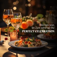 A graphic inviting guests to let Zest serve the perfect celebration.