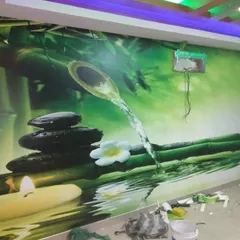 A custom mural for a spa or wellness room, featuring bamboo, stacking stones, and flowing water for a zen-like atmosphere.