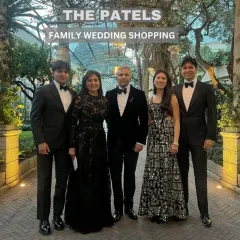 This is the result of a wonderful family shopping experience for the Patel family's destination wedding in Sicily. We curated every look, from a stunning Sabyasachi gown to a bespoke Shantanu & Nikhil Jodhpuri, ensuring they looked and felt incredible.
