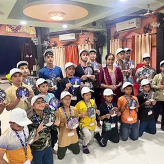 This photo is incredibly special to me. It captures the proud smiles of students from Jammu and Kashmir after an art therapy workshop I hosted. Seeing them hold up their finished Chandrayaan kits is a powerful reminder that art is a universal language for expression and healing.