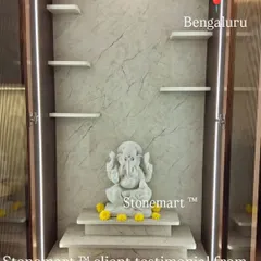 A client in Bengaluru, Karnataka, shared this image of our 16-inch white marble Ganesha idol placed in a stunning, custom-lit home temple. It is an honor to see our work become part of their spiritual life.