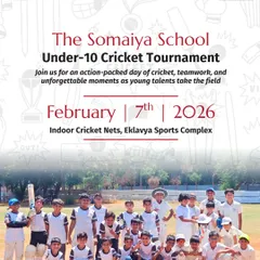 The announcement for The Somaiya School Under-10 Cricket Tournament. My services include creating engaging promotional content for youth sporting events.