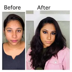 A complete transformation for a Sangeet night. I focused on creating a flawless base, a dramatic smokey eye, and a defined nude lip to get her party ready.