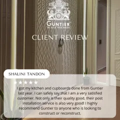 A glowing review from a satisfied customer who loves the quality of her kitchen and cupboards, as well as our post-installation service.
