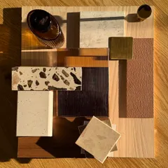 Another perspective of the earthy mood board, showcasing the interplay of light and shadow on different surfaces. This exploration is crucial for understanding how materials will behave and feel within the final built environment.