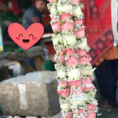 This wedding garland is crafted from delicate pink and white rose buds. It's a lighter, more modern style of jaimala that is very popular for engagements and weddings.