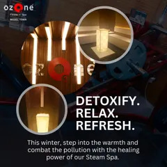 This collage highlights the key benefits of using the steam spa: detoxification, relaxation, and refreshment. It’s an essential part of combating city pollution and enhancing your overall wellness journey.