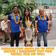 We are incredibly proud of Ananya, one of our rising stars, who was selected for the Delhi state team. Here she is with our coaches, celebrating Delhi's runner-up position in the All India Sub-Juniors Girls Tournament.