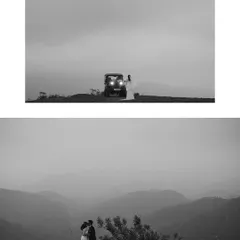 A cinematic escape into the mountains for Jibin and Athira. These wide, atmospheric shots capture the feeling of being on top of the world together, perfect for an adventurous post-wedding or pre-wedding photoshoot.