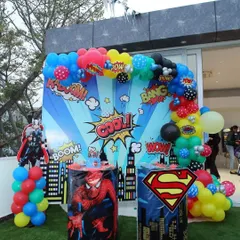 Another look at our popular superhero party setup, perfect for your little hero's big day.