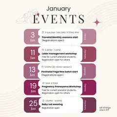 My January schedule gives you an idea of the different workshops I offer for new and expecting moms, including the popular baby-led weaning session.
