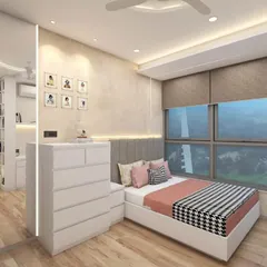 A 3D visualization of the complete bedroom layout. This helps my clients see how the custom bed, side tables, and chest of drawers will fit together in the space before any work begins.