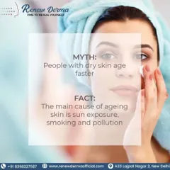 Myth: People with dry skin age faster. Fact: The main causes of aging are sun exposure, smoking, and pollution. Protecting your skin is key for everyone.