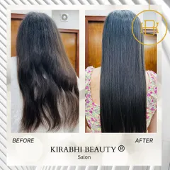 Tired of unmanageable, frizzy hair? This before and after shows a complete transformation to smooth, straight, and healthy locks. I can help you find the right hair repair treatment for your specific needs.