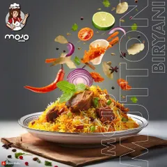 My Mutton Biryani is a true classic. I use tender mutton pieces, slow-cooked with aromatic spices, fresh mint, and crispy fried onions for that authentic taste.