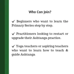 Who can join my courses? This is for everyone: beginners wanting to learn step-by-step, practitioners looking to restart their practice, and aspiring or current yoga teachers.