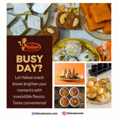 Busy day? Let our snack boxes brighten your moments with irresistible flavors. We offer a mix of sweets like Kaju Katli, savory snacks like samosa and pani puri, and namkeens for a convenient and tasty break.