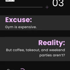 Excuse number three: "The gym is expensive." But what about the money spent on coffee, takeout, and weekend parties? An investment in your health is the best investment you can make.