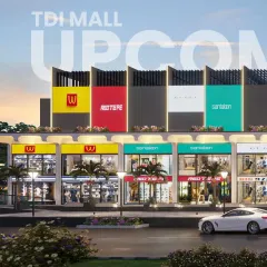 This render of the TDI Mall project shows how we use bold branding, illuminated vertical fins, and landscaped promenades to create an engaging and modern retail experience.