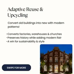 Adaptive reuse is a win for both sustainability and style. We believe in converting old structures like warehouses or factories into modern, functional spaces, preserving a piece of history while giving the building a new purpose.