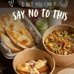 I bet you can't say no to this. A complete North Indian meal with curry, naan, and my signature Shahi Tukda for dessert, all packed and ready.