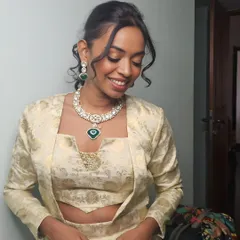 A beautiful, happy close-up of the finished makeup. The smile is the best part.