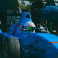 Our driver in the cockpit of the F1600 car, ready for a testing session.