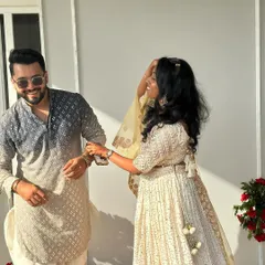 A candid moment with the happy couple during their wedding celebrations. I love capturing these small, joyful interactions that happen off the dance floor.