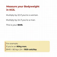 Step 1: Calculate your Basal Metabolic Rate (BMR). This is the number of calories your body needs at rest. We show you a quick way to estimate it.
