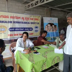 Attending to a patient at the free skin treatment camp. These initiatives allow us to address skin diseases in underserved populations.