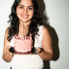 Here I am, holding the Valentine's Heart Cake. I designed this cake personally, pouring my love for baking into a creation perfect for gifting or sharing.