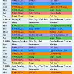 The detailed schedule for December. You can see the variety of workouts and instructors planned for each time slot.