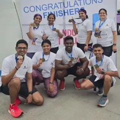 The reward at the end of the grind. Our team celebrating together after the Bengaluru 10K Challenge, proudly showing off their finisher medals. This is what community and shared achievement feels like.
