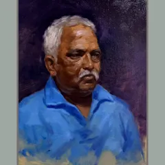 An oil on canvas portrait titled "प्रिय वडील" (Beloved Father). For me, a portrait is more than a likeness; it's about capturing the subject's spirit and presence, creating a timeless piece for a family to cherish.