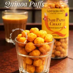 This is my take on the classic Dahi Papdi Chaat, transformed into healthy roasted quinoa puffs. They are light, crunchy, and packed with the familiar tangy and savoury flavours of chaat, making for a perfect evening snack.