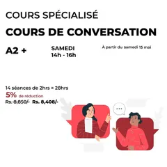This is an announcement for our specialized conversation course (Cours de Conversation) for students at the A2 level and above.