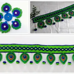 A collage celebrating Peacock Green for Navratri, featuring my peacock toran and matching motifs.
