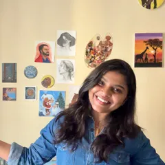 This is me in my happy place, my art corner, surrounded by some of my favorite pieces.
