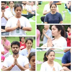 Faces of peace and concentration. Members of our community in a moment of prayer and meditation during our outdoor yoga session, connecting with themselves and nature.