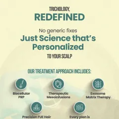 My approach to trichology is not about generic fixes. I use a combination of advanced, personalized treatments like Biocellular PRP, Therapeutic Mesoinfusions, and Exosome Matrix Therapy, all based on a custom plan for your scalp.
