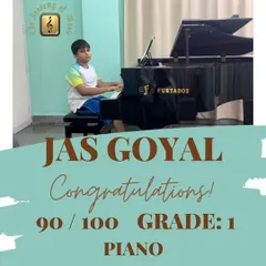 Astounding work by our talented student Jas Goyal, who scored an outstanding 90% in his Trinity College Classical & Jazz face to face exam for Grade One in Piano. Phenomenal.