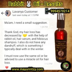 This customer was so happy that her hair loss and winter dandruff were controlled after using my Rabbit Bunny Hair Growth Oil and Hibiscus Shampoo. It makes me happy to provide solutions that really work.